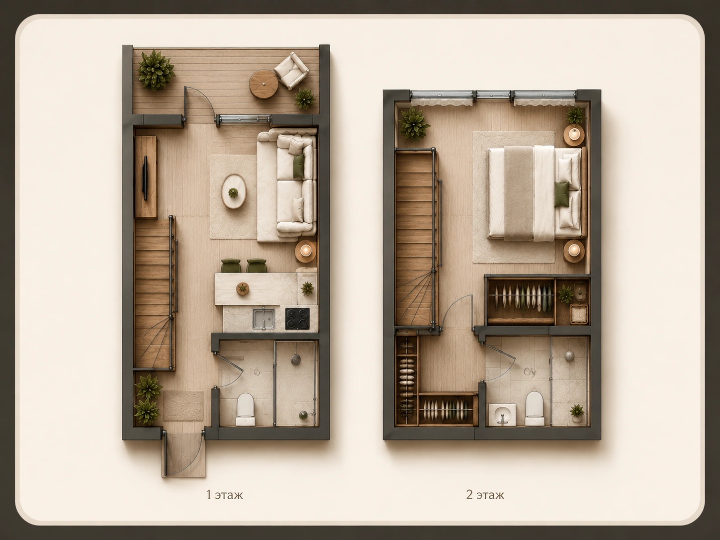 Планировка блока 34 м², 2 уровня